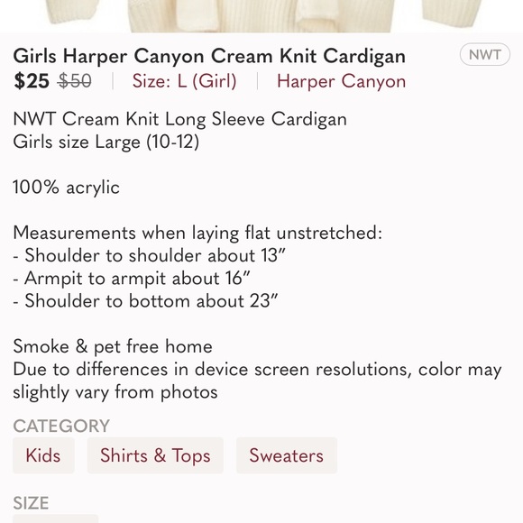 Girls Harper Canyon White Knit Cardigan Size Large - Picture 5 of 5